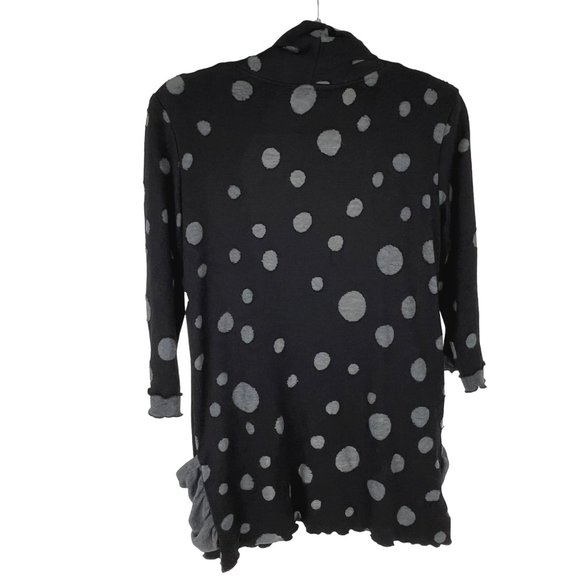 Andria Lieu Collection Open-Front 3/4-Sleeve Top Polka-Dot Black/Gray Sz. M - Picture 4 of 5